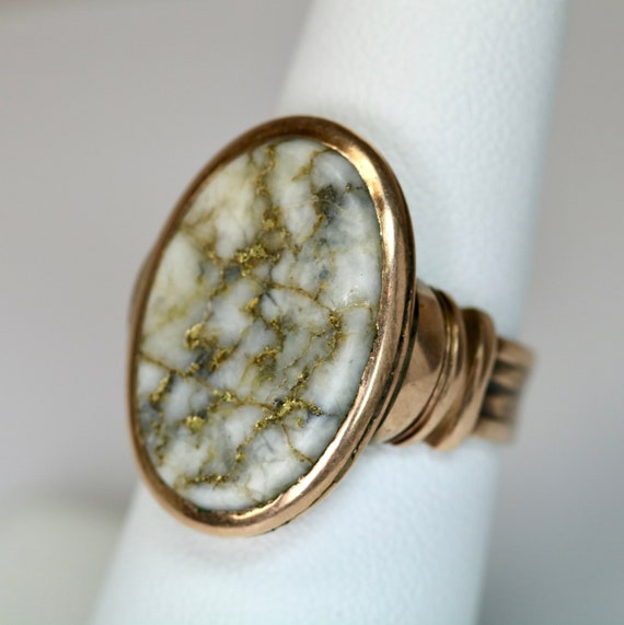Antique Edwardian 9K Rose Gold Ladies Mens Ring w… - image 2