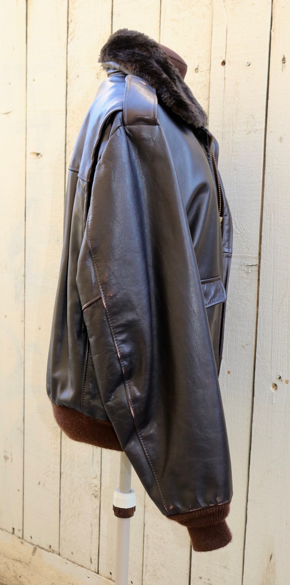 Vintage Mens Brown Leather Bomber Jacket Coat Zip… - image 4