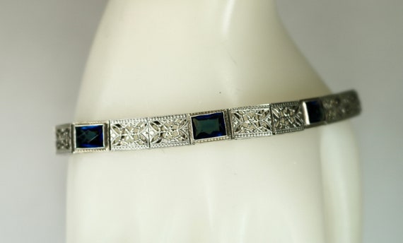 Vintage 10K White Gold Filigree Link Bracelet wit… - image 5