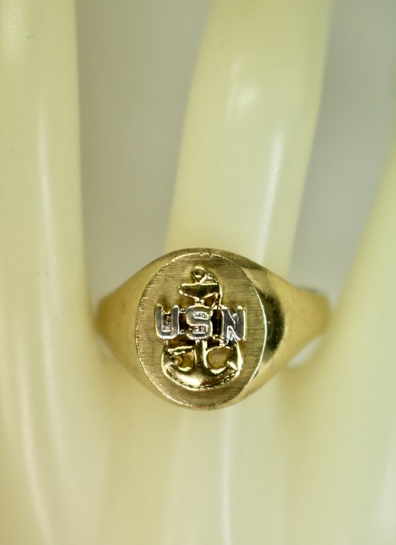 Vintage Mens Man's Ring 10K Yellow Gold USN with … - image 9