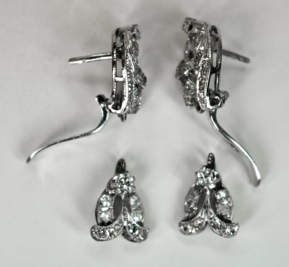 Antique 10K White Gold Earrings Day Night 2ctw Di… - image 9