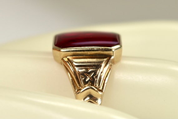 Vintage Mans Mens Ring 10K Yellow Gold with Lab R… - image 7