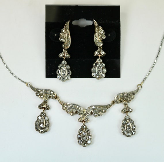 Antique Georgian Era Necklace & Earrings Set Silv… - image 1