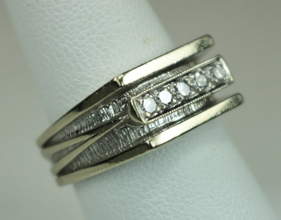 Vintage Hallmarked Mens Ladies Ring 14K White Gol… - image 1