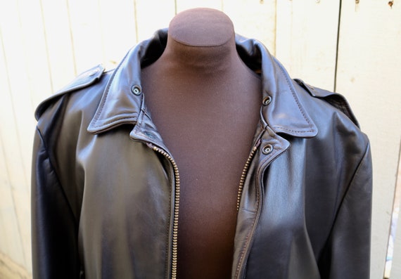 Vintage Mens Brown Leather Bomber Jacket Coat Zip… - image 10