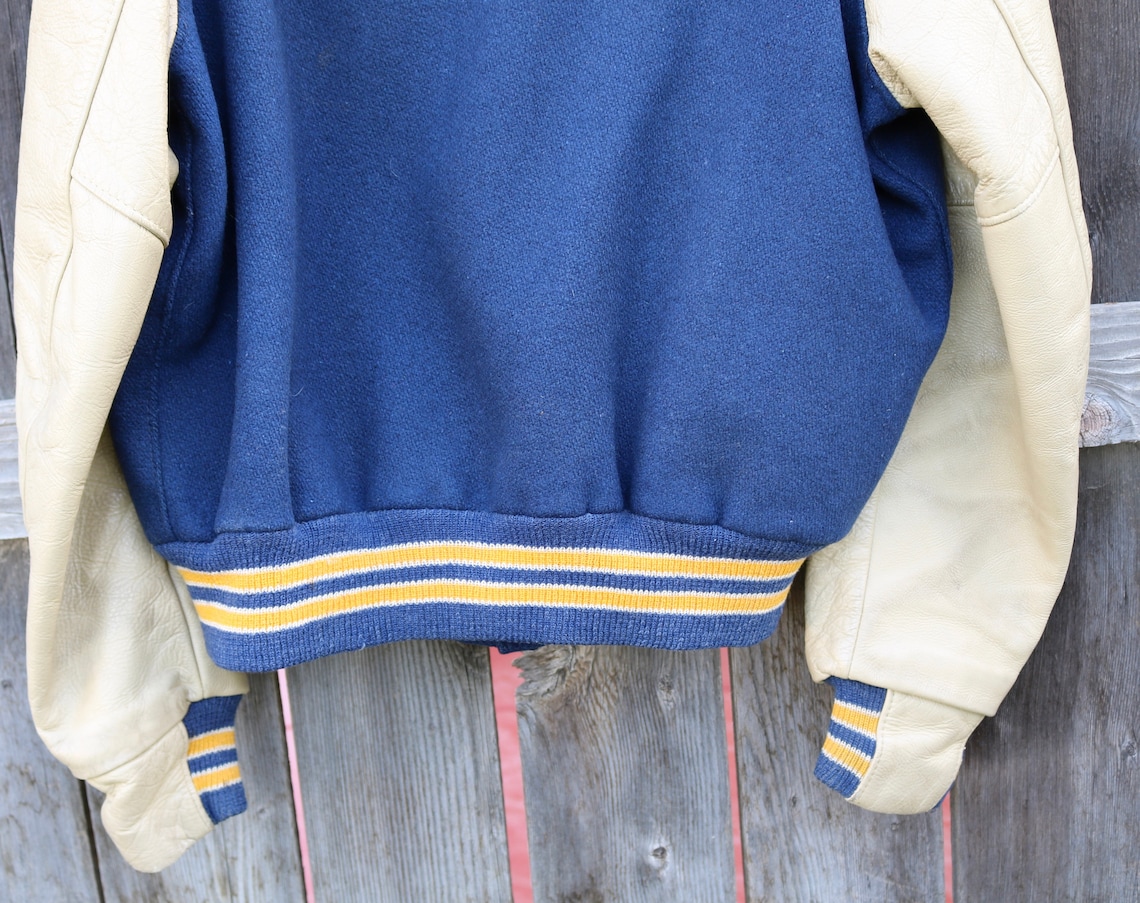 Vintage Mens Athletic Football Jacket Wool & Leather Fully Etsy
