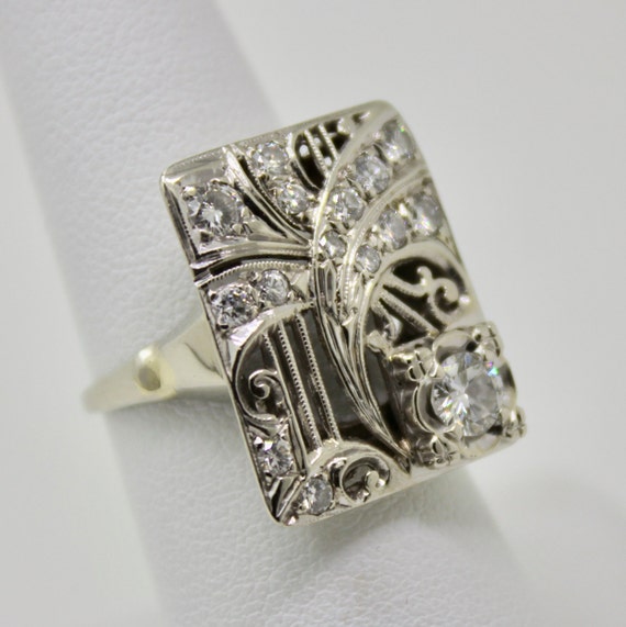 Antique Art Deco Era Ladies 14K White Gold Ring 1… - image 4