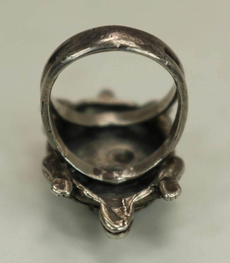 Vintage Old Pawn Native American Zuni Hand Made Woman/'s Men/'s Turtle Ring 925 Sterling Silver Gemstone Inlays Sz 5.75 c1960s
