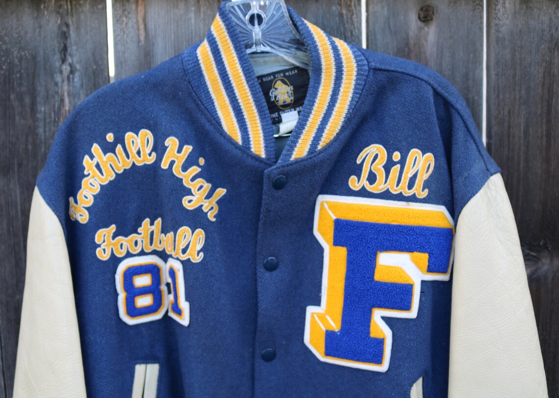Vintage Mens Athletic Football Jacket Wool & Leather Fully Etsy