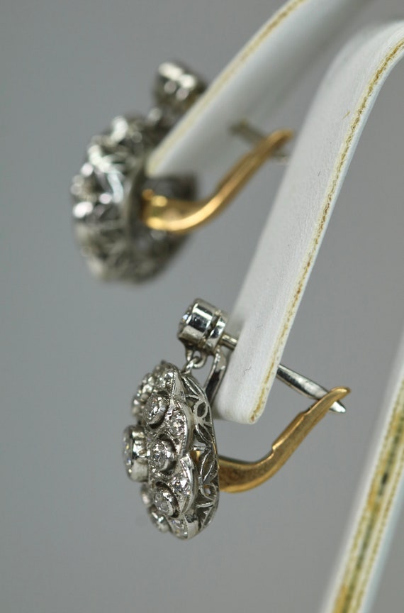 Antique Earrings Platinum 1.5ctw Diamonds 18K Yel… - image 5