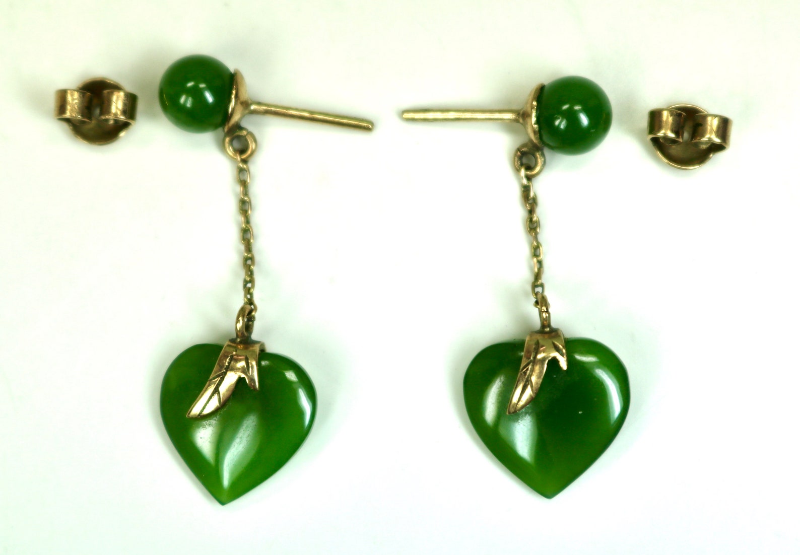 Vintage 14K Rose Gold Earrings With Nephrite Jade Heart Drop - Etsy