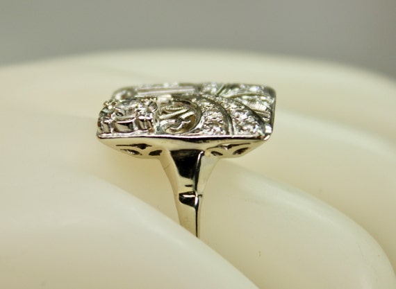 Antique Art Deco Era Ladies 14K White Gold Ring 1… - image 3