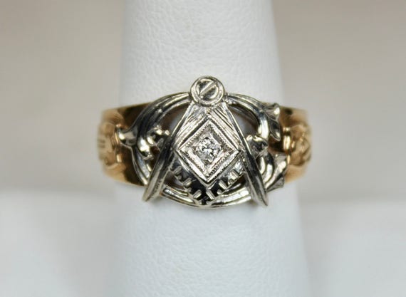 Vintage Art Deco Era Mens Ring 10K Yellow Gold 10… - image 1