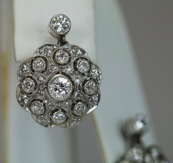 Antique Earrings Platinum 1.5ctw Diamonds 18K Yel… - image 1