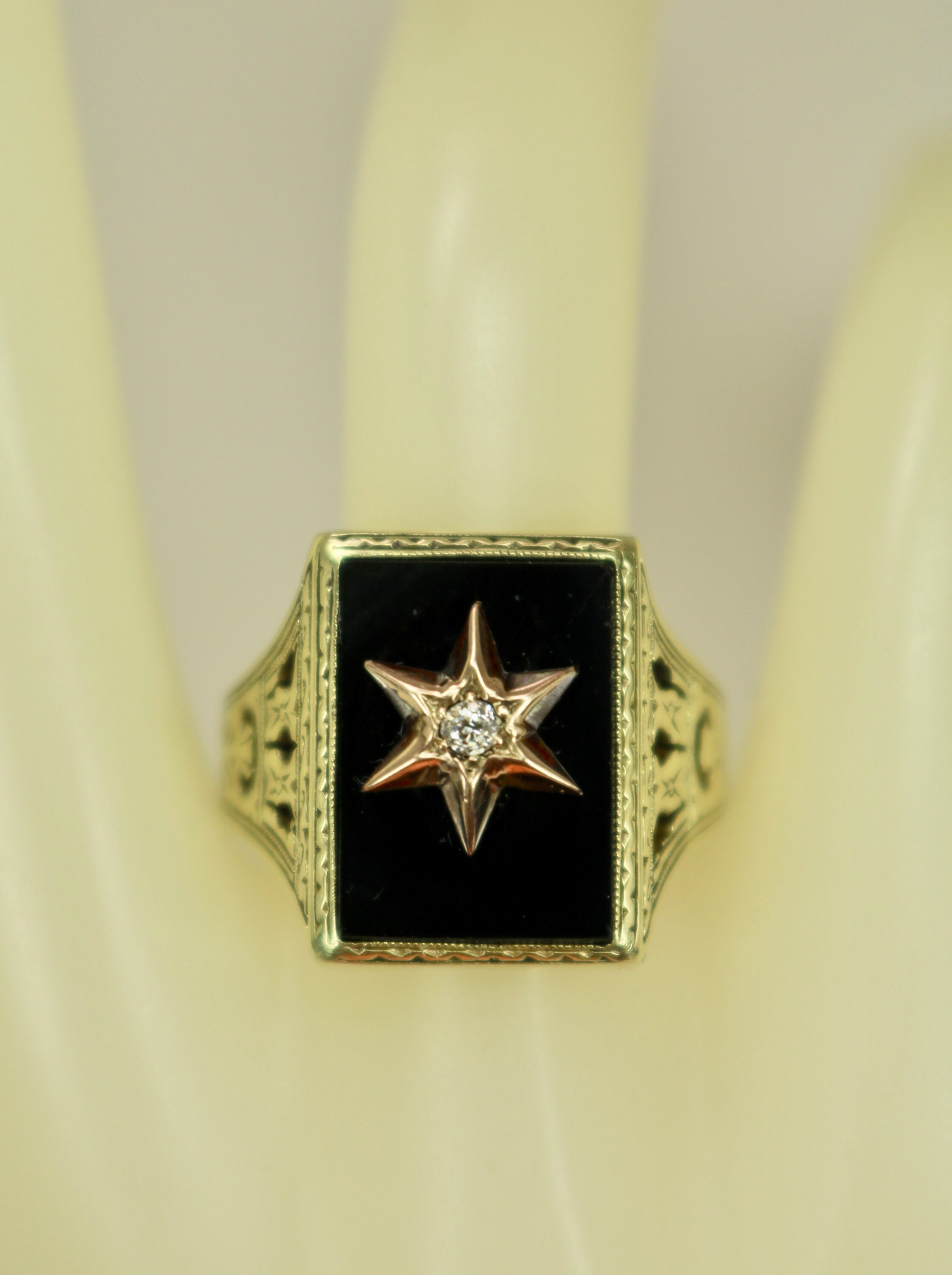 Gents Onyx Diamond 14 Karat Yellow Gold Greek God Vintage Ring – Bardys  Estate Jewelry
