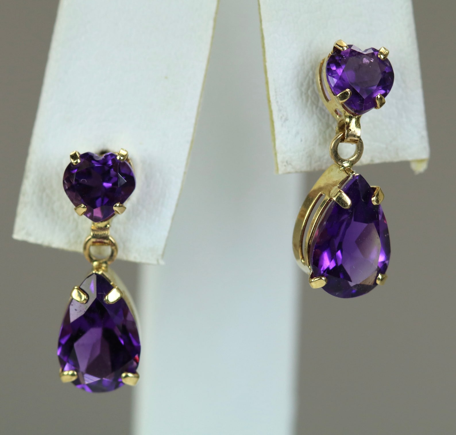 Vintage 14K Yellow Gold 2.7ctw Amethyst Earrings Hearts over | Etsy