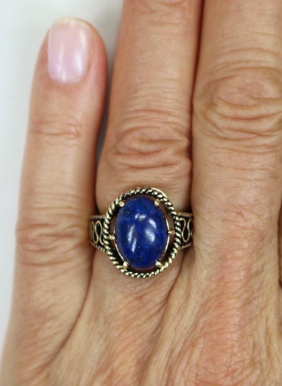 Vintage 14K Yellow Gold 4.9 Carats Lapis Lazuli R… - image 4