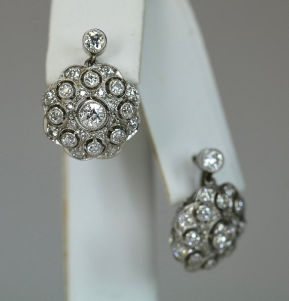 Antique Earrings Platinum 1.5ctw Diamonds 18K Yel… - image 2