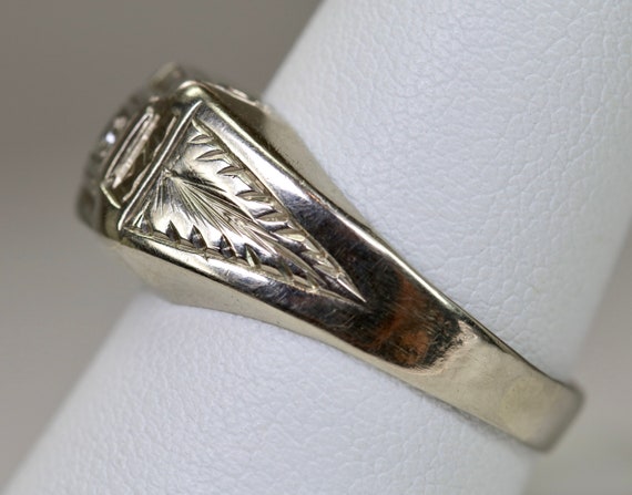 Antique Mens Mans Ring 14K White Gold 0.035 Carat… - image 2