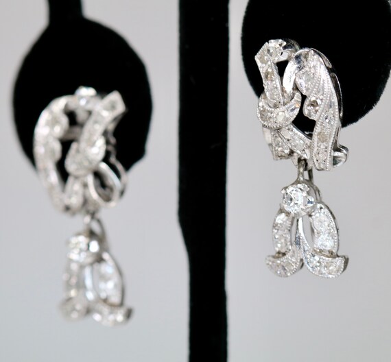 Antique 10K White Gold Earrings Day Night 2ctw Di… - image 3