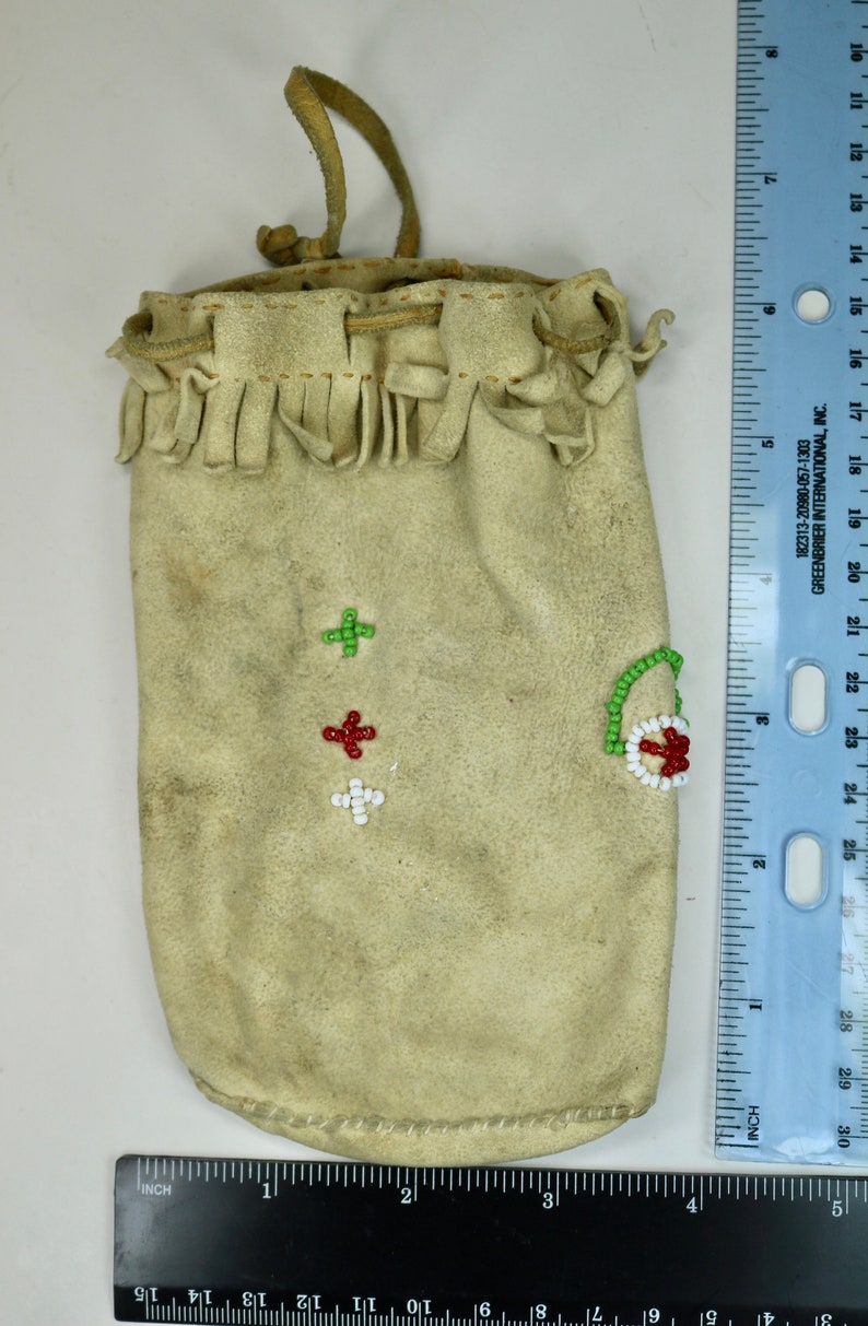 Vintage First Nation Native American Sioux Pouch Soft Leather Hand Beaded 6h x 3.75w c1930s