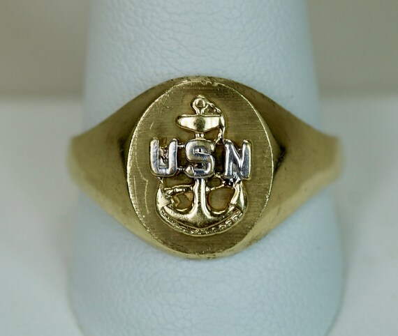 Vintage Mens Man's Ring 10K Yellow Gold USN with … - image 1