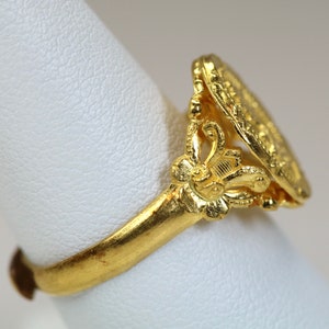 Vintage Mens or Ladies 24K Yellow Gold Ring Chinese Characters Oval ...