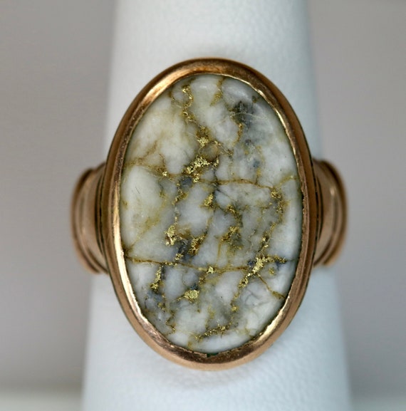 Antique Edwardian 9K Rose Gold Ladies Mens Ring w… - image 1