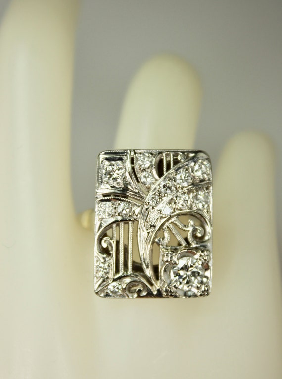 Antique Art Deco Era Ladies 14K White Gold Ring 1… - image 2