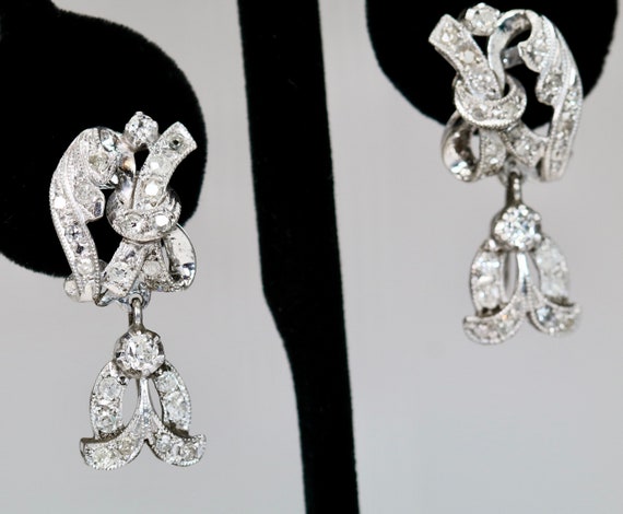 Antique 10K White Gold Earrings Day Night 2ctw Di… - image 1