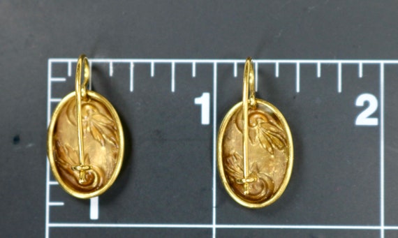 Antique 14K Yellow Gold Pierced Earrings Oval Rep… - image 10