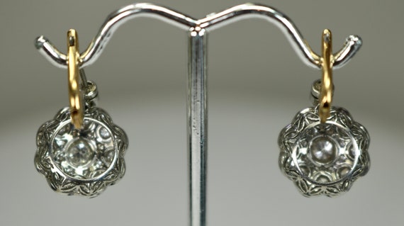 Antique Earrings Platinum 1.5ctw Diamonds 18K Yel… - image 6