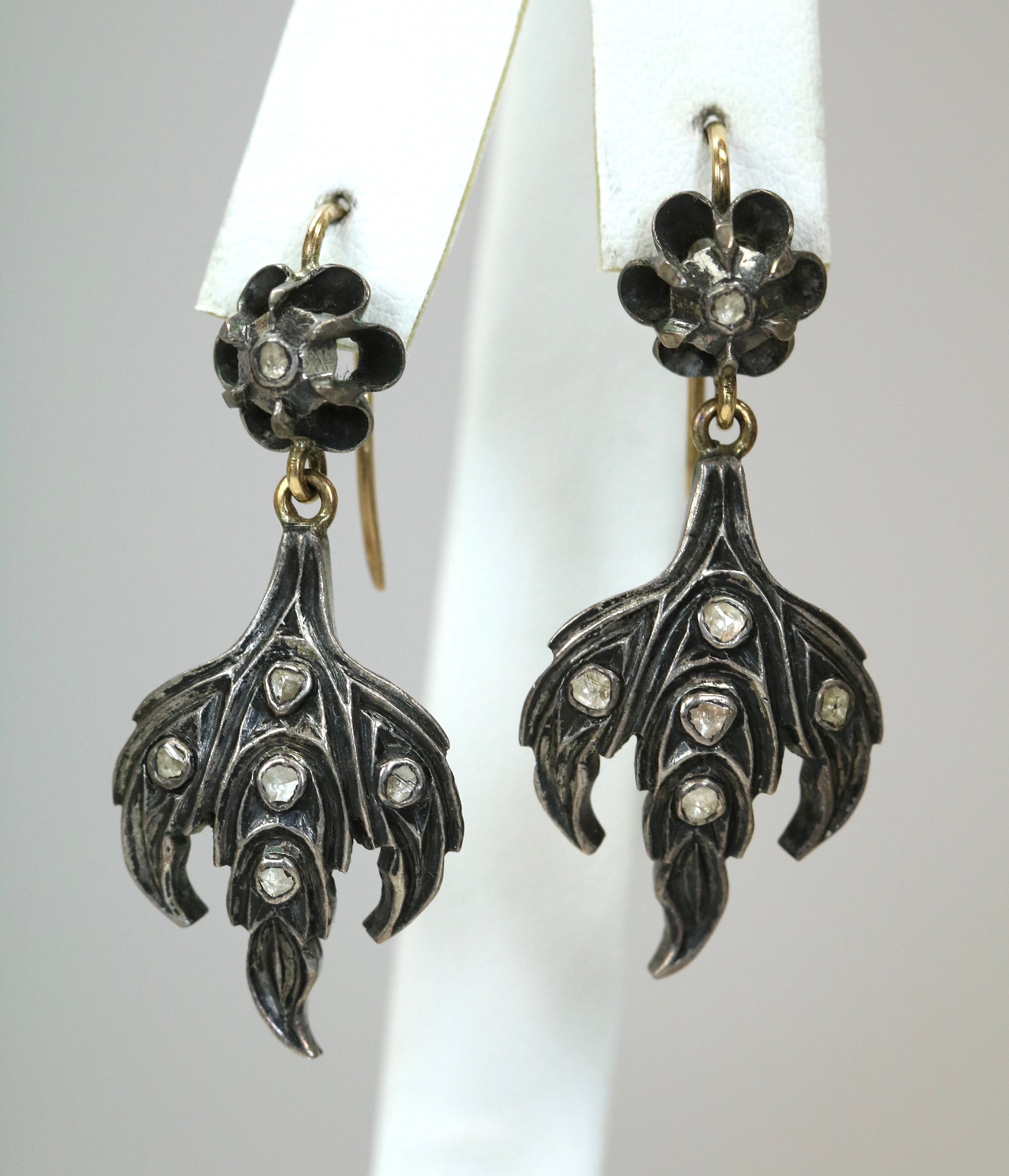 Rose Cut Silver Gold and Diamond Earrings  M Khordipour