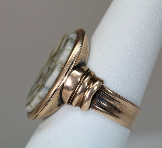 Antique Edwardian 9K Rose Gold Ladies Mens Ring w… - image 3