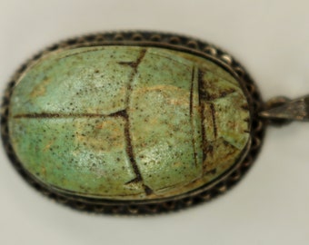 12 Scarabs beetle handmade Pendants bead Egyptian Ceramic carved  XS 205 