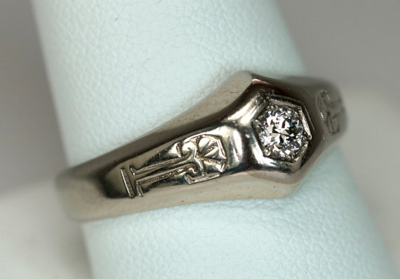 Antique Mens Mans Ring 18K White Gold 0.23Carat R… - image 5