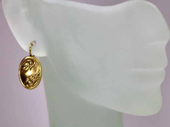 Antique 14K Yellow Gold Pierced Earrings Oval Rep… - image 1