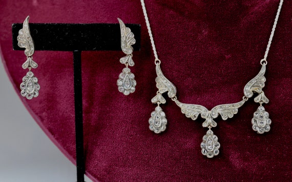 Antique Georgian Era Necklace & Earrings Set Silv… - image 2