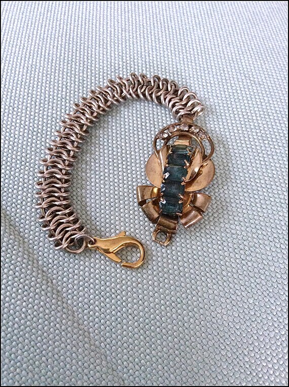 Vintage Link Bracelet, Elegant Rhinestones, Rose Gold