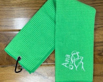 Personalized Waffle Weave Ladies Golf Towel, Christmas Gift for Women, Embroidered Golfer Gift Towel with Hanging Clip, MANY COLOR OPTIONS