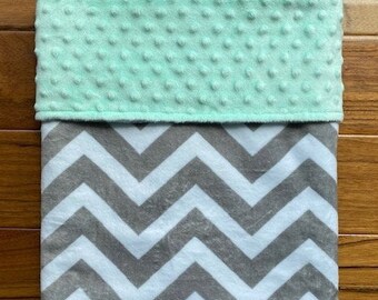 Rosebud Saltwater and Gray Chevron Baby Blanket Gray and Seafoam Green Minky Baby Blanket Swaddle Blanket