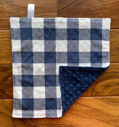 Personalized Buffalo Check Baby Blanket Minky Navy Unisex Etsy
