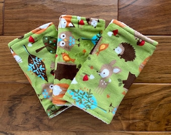 Forest Animals Burp Cloth Set, Minky Spit Up Rags for Boy or Girl, Woodland Baby Burp Cloths, Woodland Baby Shower Gift and Nursery Decor