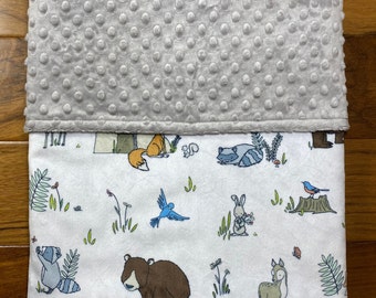Personalized Minky Baby Blanket, Neutral Woodland Animals, Baby Shower Gift