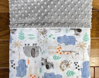 Zoo Animals Minky Baby Blanket, Personalized Jungle Animals Blanket, Safari Animal Blanket for Boy or Girl, Wild Animals Baby Shower Gift