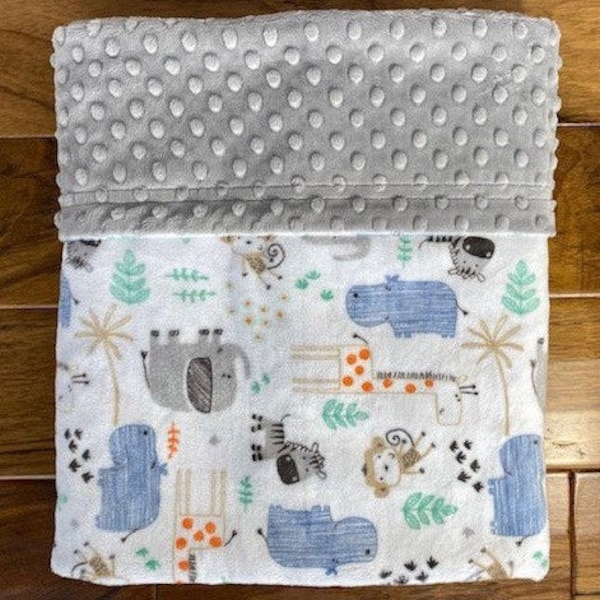 Zoo Animals Minky Baby Blanket, Personalized Jungle Animals Blanket, Safari Animal Blanket for Boy or Girl, Wild Animals Baby Shower Gift