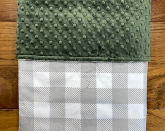 Neutral Check Minky Baby Blanket, Personalized Lumberjack Minky Blanket, Gray White Buffalo Plaid Blanket, Baby Shower Gift for Girl or Boy