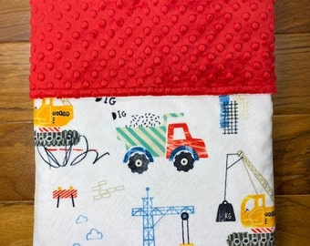 Construction Vehicles Minky Baby Blanket, Work Zone Excavator Blanket, Blanket with Dump Trucks Cranes, Construction Theme Baby Shower Gift