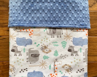 Personalized Zoo Animals Minky Baby Blanket: Jungle Safari Gift