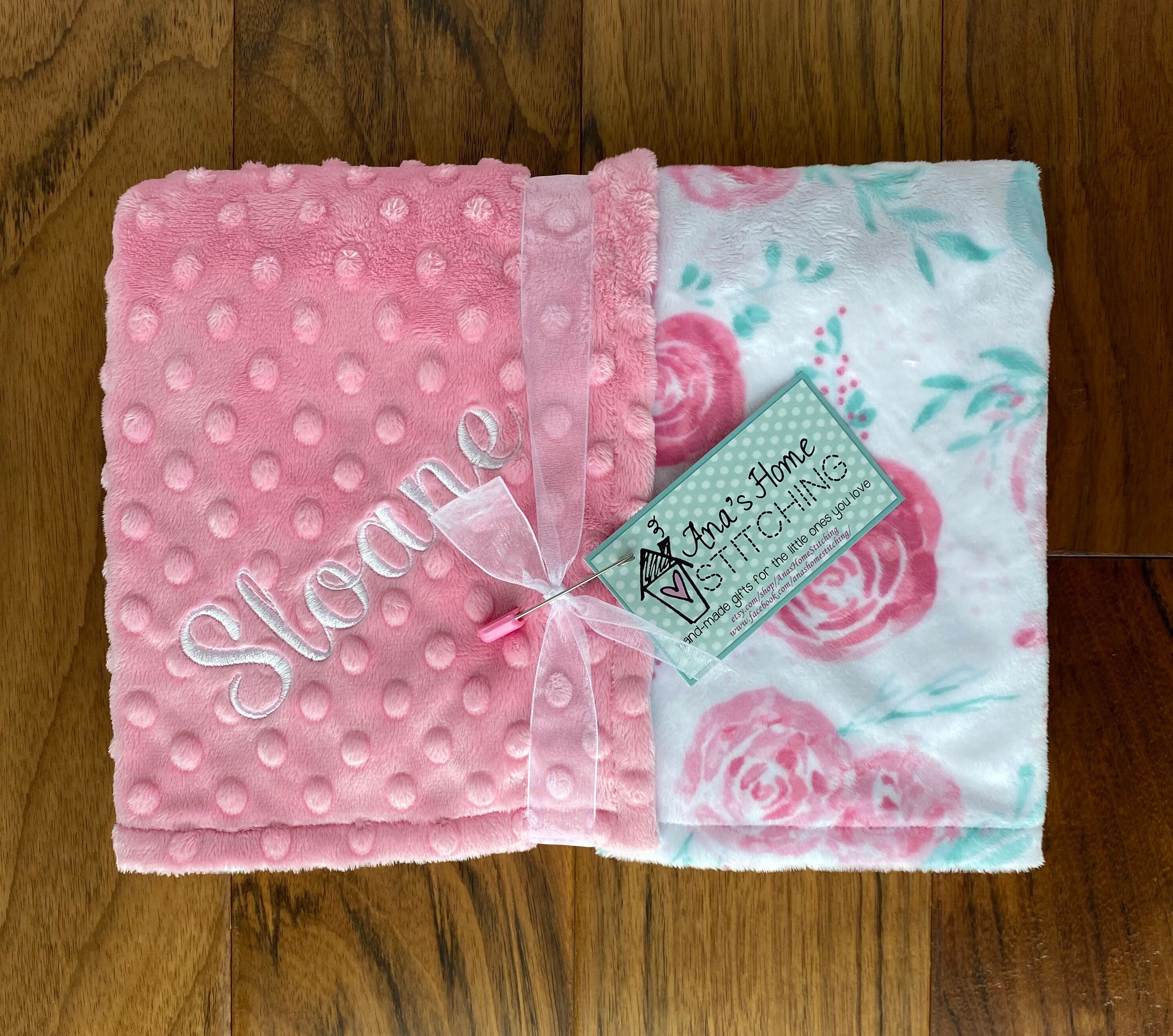Personalized Pink Floral Baby Blanket Baby Girl Minky Blanket Etsy